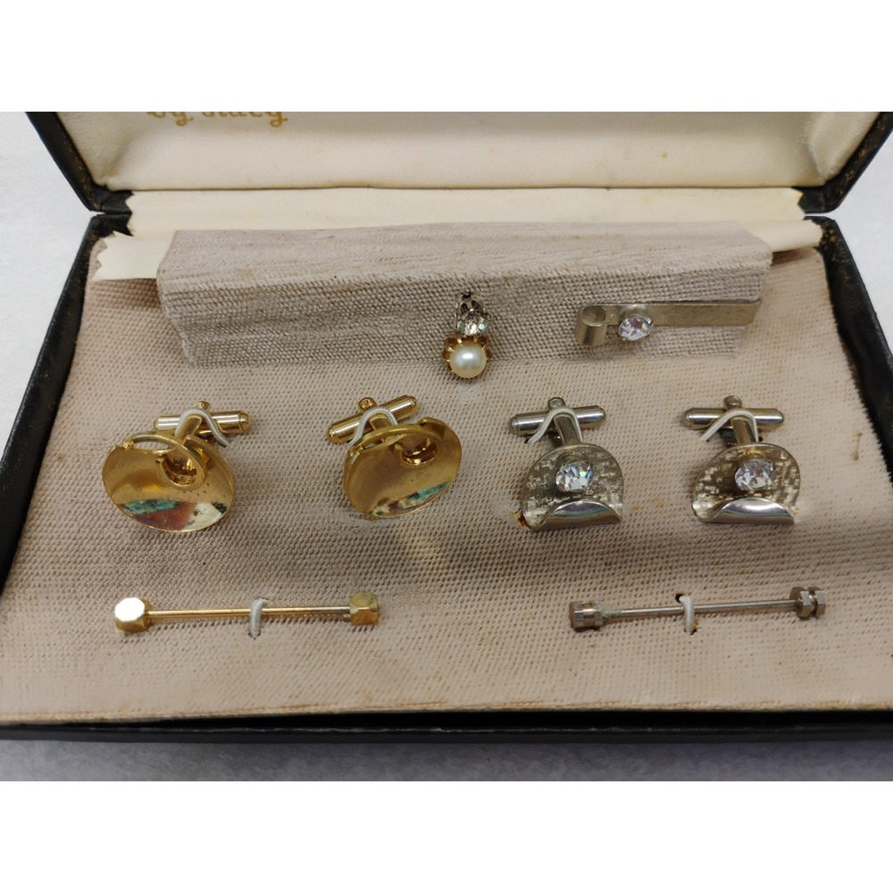 Vintage by Stacy Set Mens Cufflinks, tie tacks, tie clip & tie pins Original Box - Picture 2 of 6